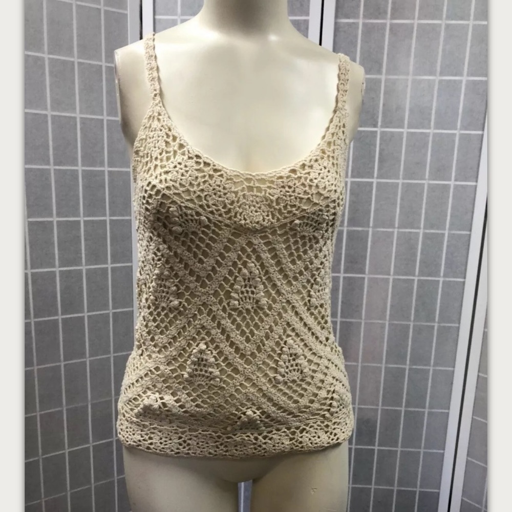 Barami, top, ivory, knitted, boho style, size M.: